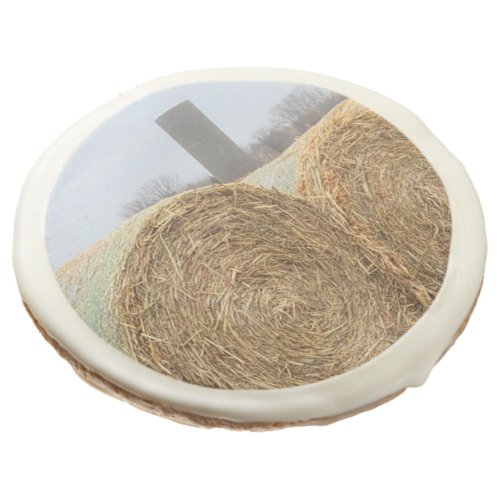 Large Round Hay Bales in a Farm Field Sugar Cookie