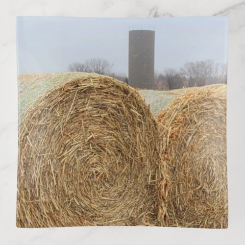 Large Round Hay Bales in a Farm Field Trinket Tray