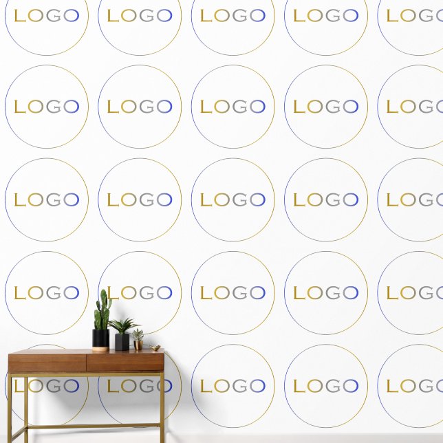 Large Round Logo Photo on White Simple Pattern Wallpaper (Hallway)
