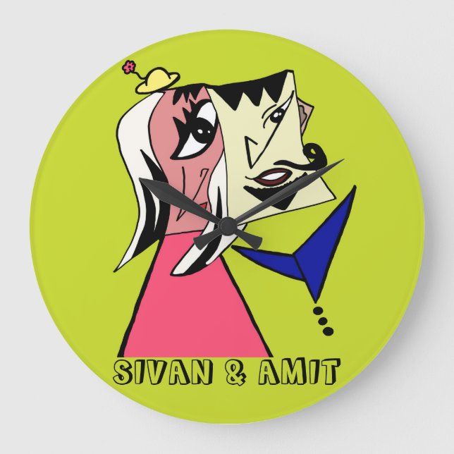 Large Round Personalized Couple Cartoon Clock (Front)