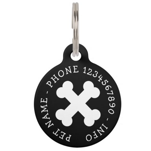 Large Round Pet Tag with crossbones name  number