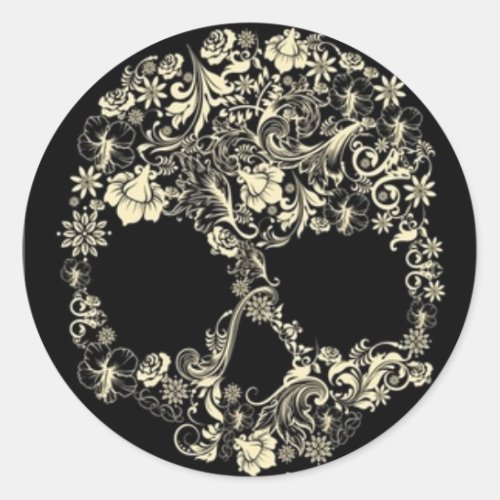 LARGE ROUND Sticker WITH FLOWER SKULL