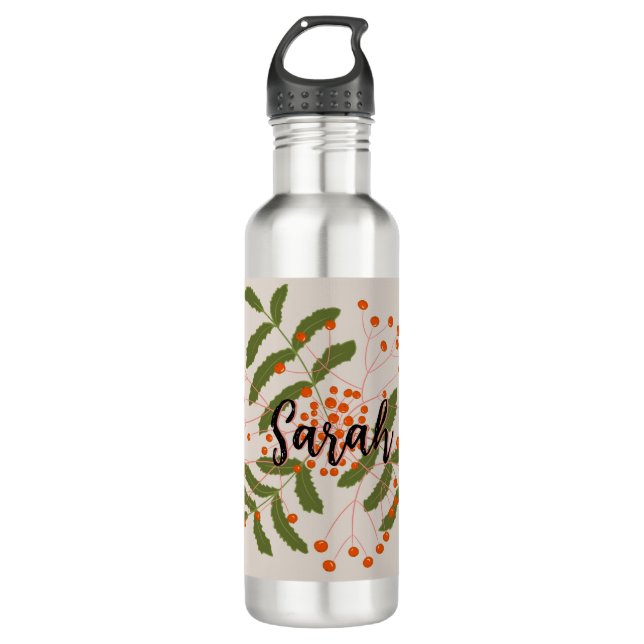 Large Rowan red berries Stainless Steel Water Bottle (Front)