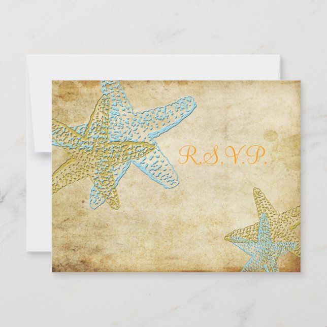 LARGE RSVP, VINTAGE BLUE STARFISH RSVP CARD (Front)