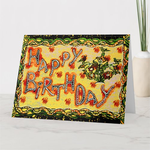 Large Russian folk art Happy Birthday Card