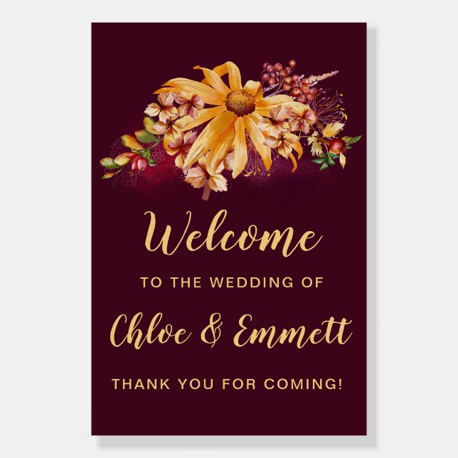 Large Rustic Boho Autumn Floral Wedding Welcome Foam Board (Front)