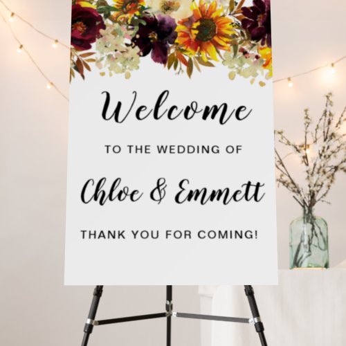 Large Rustic Boho Autumn Floral Wedding Welcome  Foam Board