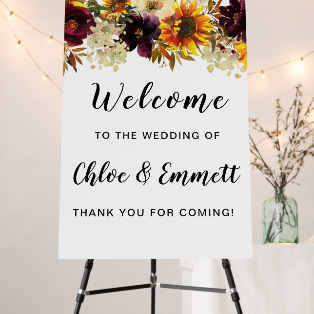 Large Rustic Boho Autumn Floral Wedding Welcome  Foam Board (In Situ (Stand))