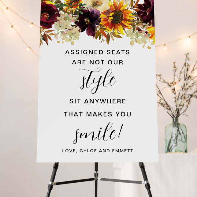 Large Rustic Fall Floral Wedding Seating Foam Board (In Situ (Stand))