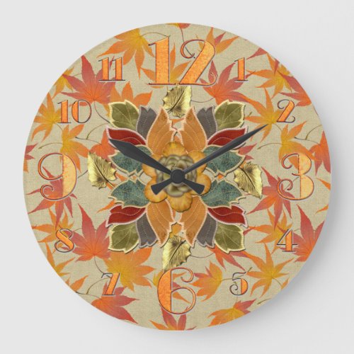 Large Rustic Leaves Wall Clock