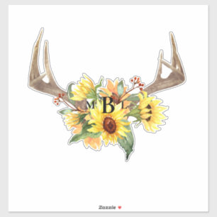 Large Rustic Sunflower Monogram Wedding S Sticker