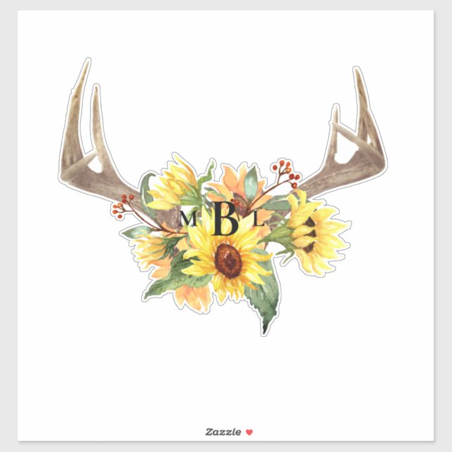 Large Rustic Sunflower Monogram Wedding S Sticker (Sheet)