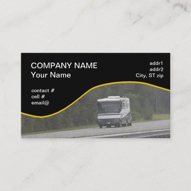 large RV traveling on interstate Business Card (Front)