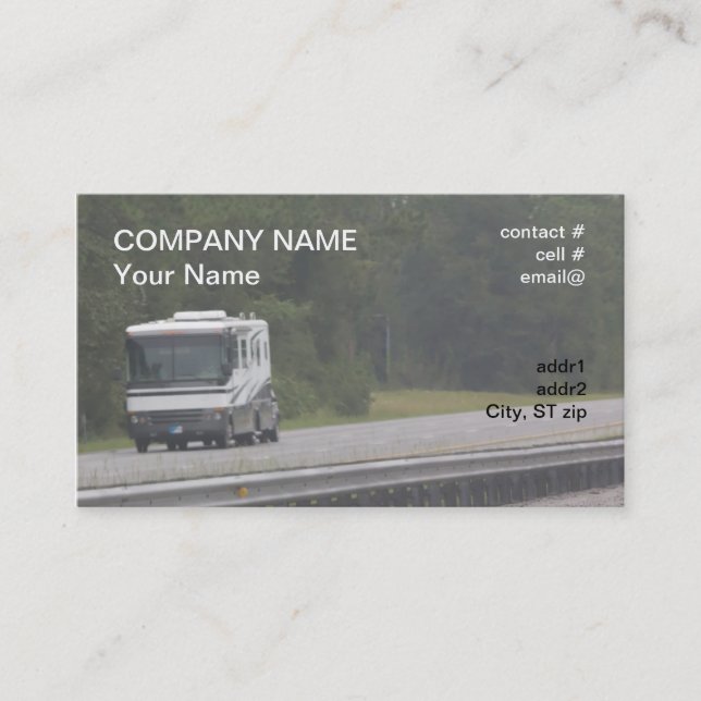 large RV traveling on interstate Business Card (Front)