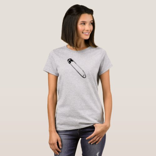 Large Safety_Pin In Bright Steele on Gray T_Shirt