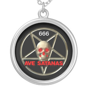 Large, Satanic, Silver Plated Round Necklace