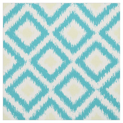 Large Scale Aqua Yellow Ikat Diamonds Pattern Fabric