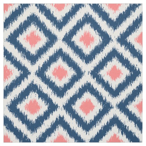 Large Scale Blue Coral Ikat Diamonds Pattern Fabric