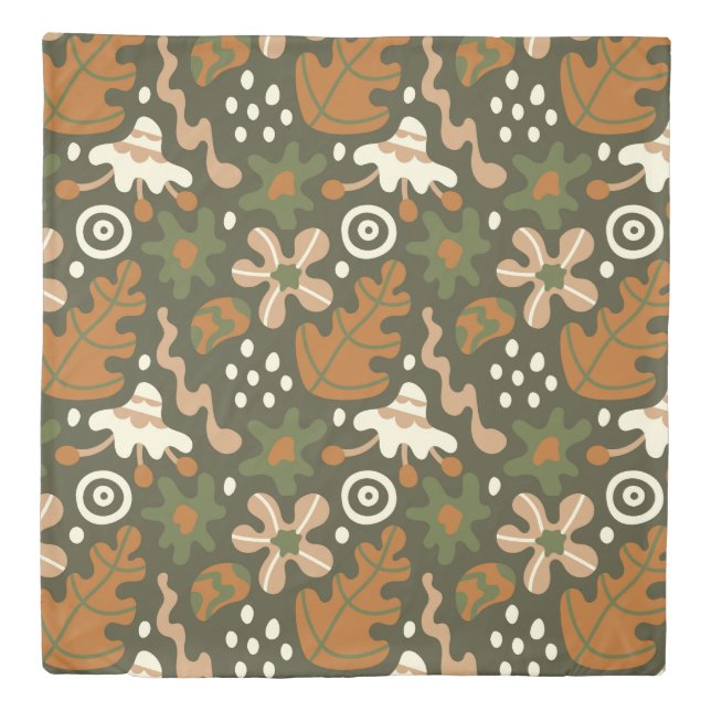 Large Scale Boho Avocado Green Wavy Botanical Duvet Cover (Front)