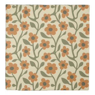 Large Scale Boho Burnt Orange Wavy Daisy Floral Duvet Cover