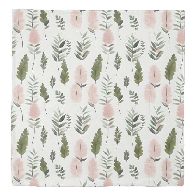 Large Scale Boho Olive Green Botanical Pattern Duvet Cover (Front)