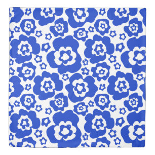 Large Scale Bold Abstract Blue Floral Pattern Duvet Cover
