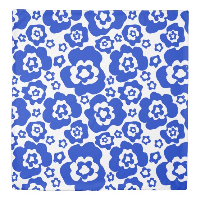 Large Scale Bold Abstract Blue Floral Pattern Duvet Cover (Front)