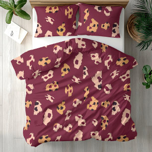 Large Scale Burgundy Pink Peach Leopard Cheetah Duvet Cover