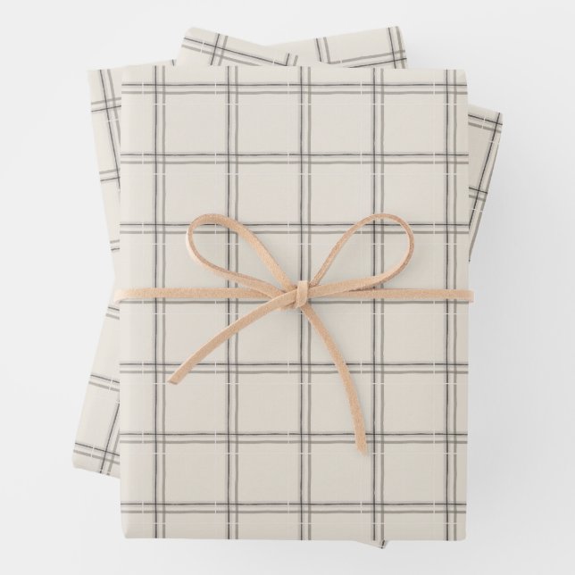 Large Scale Charcoal Windowpane Plaid Pattern Wrapping Paper Sheets (In situ)