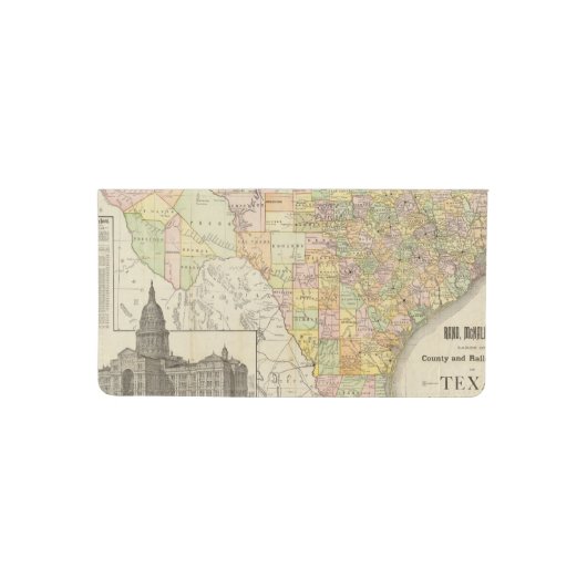 Large Scale County and Railroad Map Of Texas Checkbook Cover (Front)