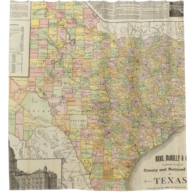 Large Scale County and Railroad Map Of Texas Shower Curtain (Front)