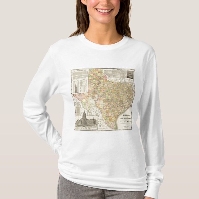 Large Scale County and Railroad Map Of Texas T-Shirt (Front)
