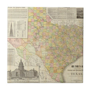 Large Scale County and Railroad Map Of Texas Tile