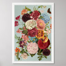 Large-scale-florals yellow orange aqua-background