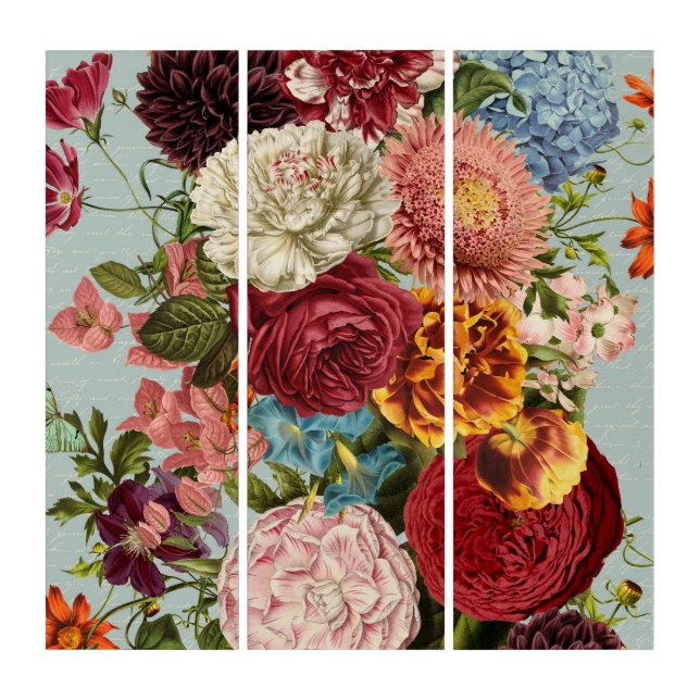 Large-scale-florals yellow orange aqua-background triptych (Front)