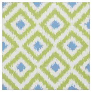 Large Scale Green and Blue Ikat Diamonds Pattern Fabric