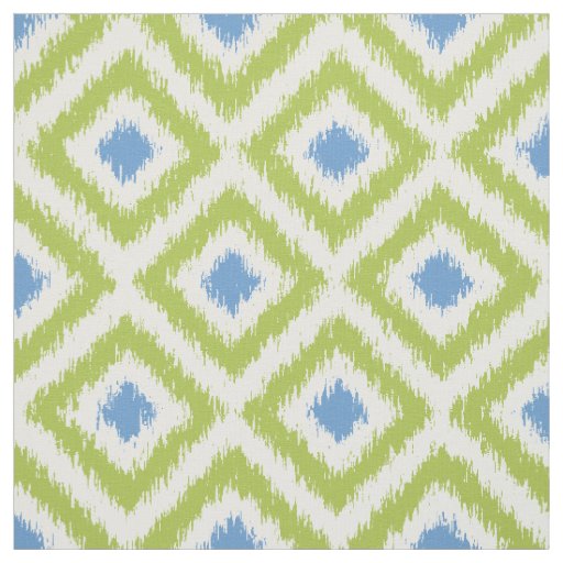 Large Scale Green and Blue Ikat Diamonds Pattern Fabric