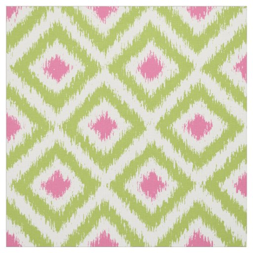 Large Scale Green and Pink Ikat Diamonds Pattern Fabric
