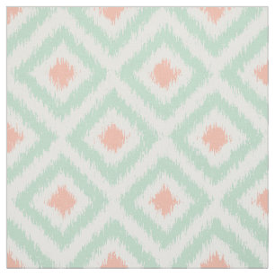 Large Scale Mint Coral Ikat Diamonds Pattern Fabric