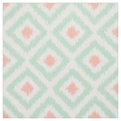 Large Scale Mint Coral Ikat Diamonds Pattern Fabric