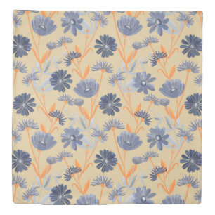 Large Scale Modern Blue Wildflower Pattern Duvet Cover