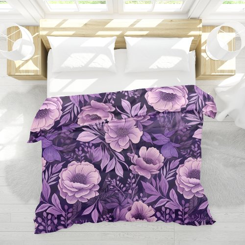 Large Scale Painterly Purple Flowers Pattern  Duvet Cover