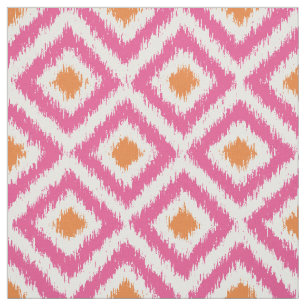 Large Scale Pink Tangerine Ikat Diamonds Pattern Fabric
