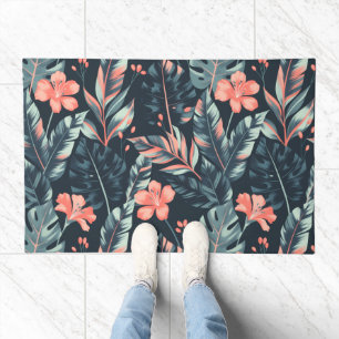 Large-scale tropical florals and leaves doormat