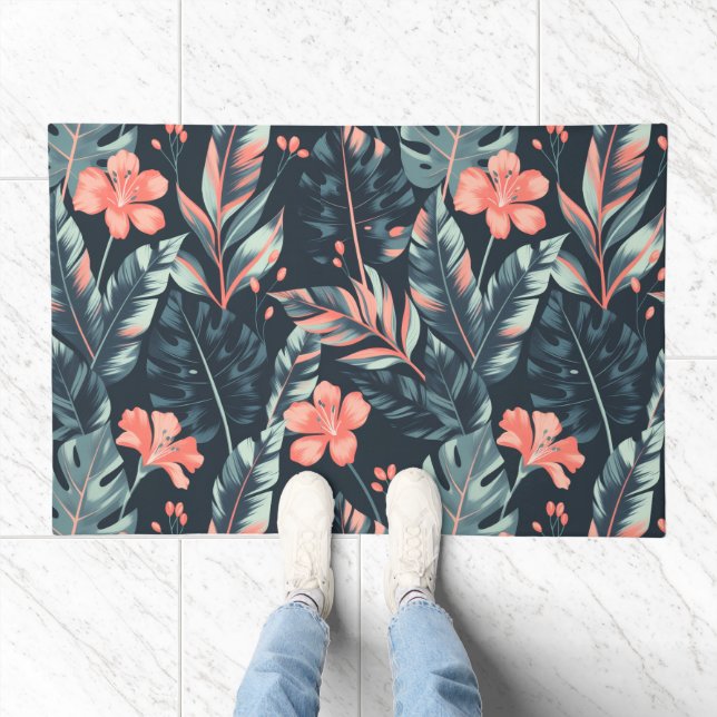 Large-scale tropical florals and leaves doormat (Indoor)