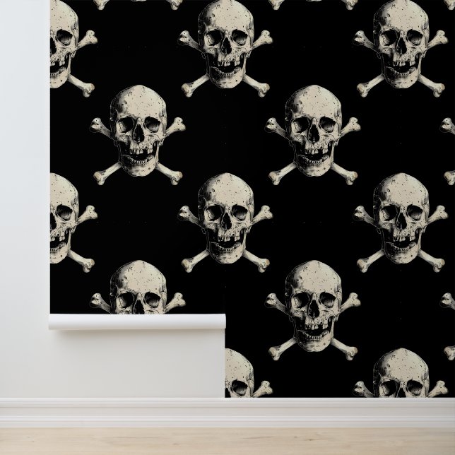 Large Scale Vintage Pirate Skull And Crossbones Wallpaper (Application)