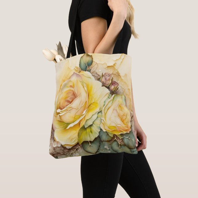 Large Scale Yellow and Gold Roses Tote Bag (Close Up)