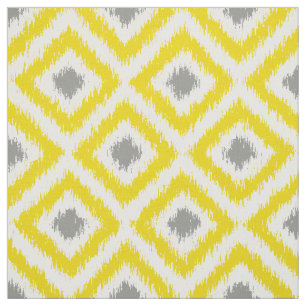 Large Scale Yellow and Gray Ikat Diamonds Pattern Fabric
