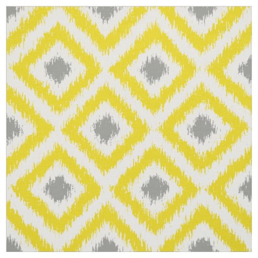 Large Scale Yellow and Gray Ikat Diamonds Pattern Fabric