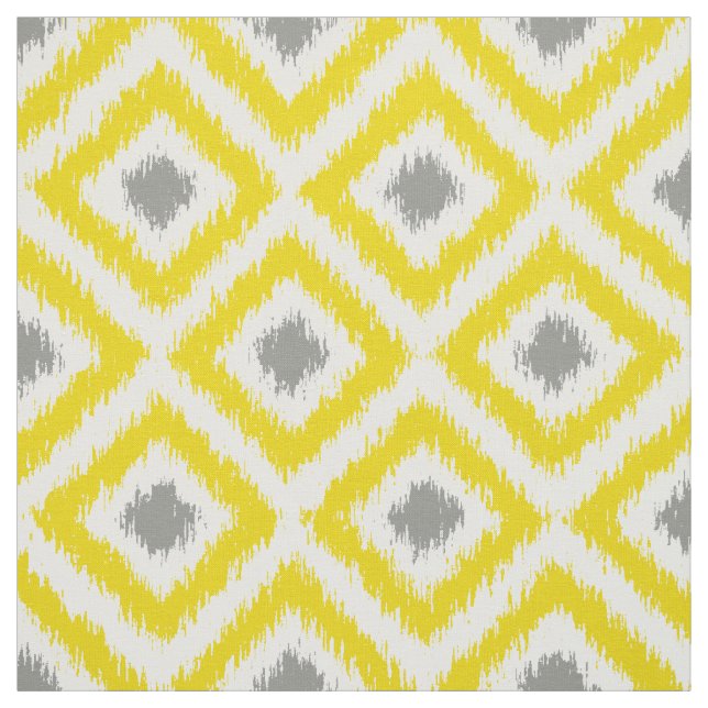 Large Scale Yellow and Gray Ikat Diamonds Pattern Fabric (Swatch)